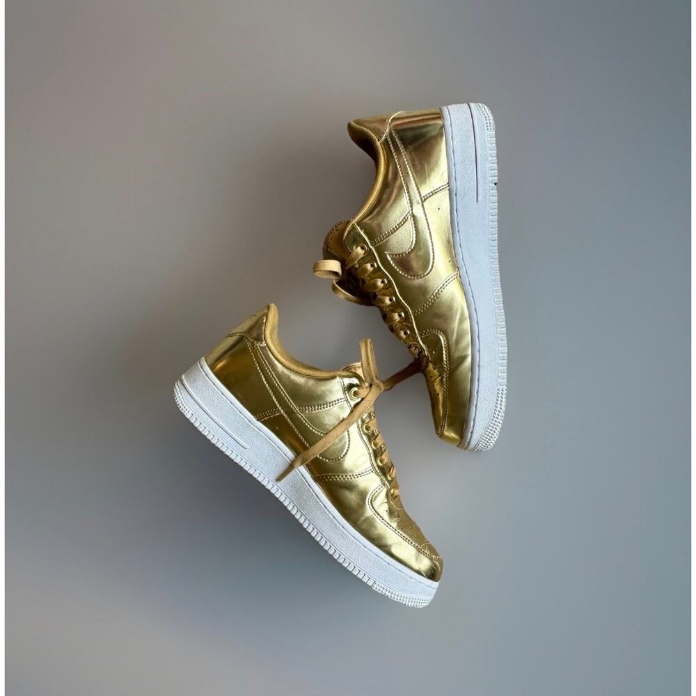 Nike Air Force 1 Low Metallic Gold Sneakers | Gold Chrome Shoes - Picture 3 of 8